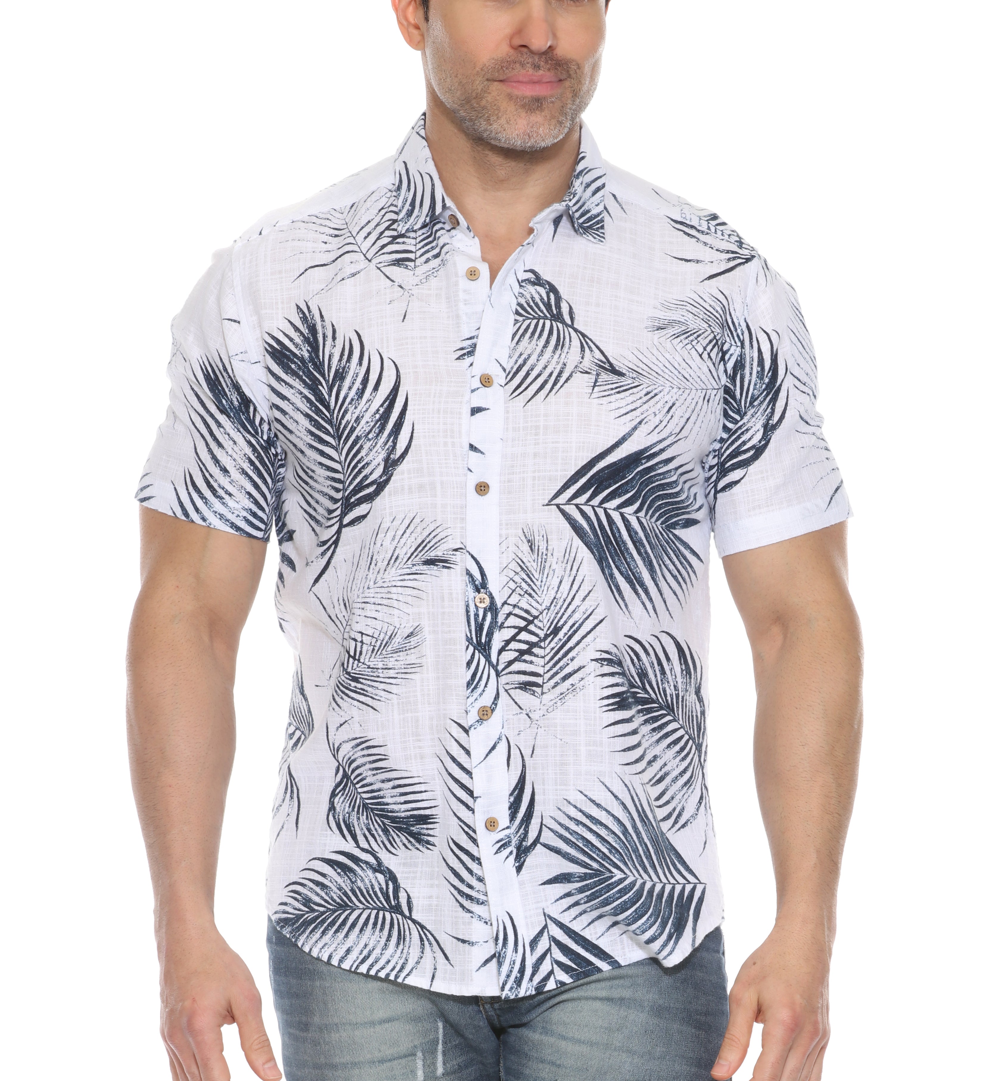 Men's Resort Style Casual Linen Blend Print Shirt