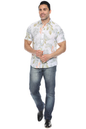 Men's Resort Style Casual Linen Blend Print Shirt