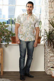 Men's Resort Style Casual Linen Blend Print Shirt