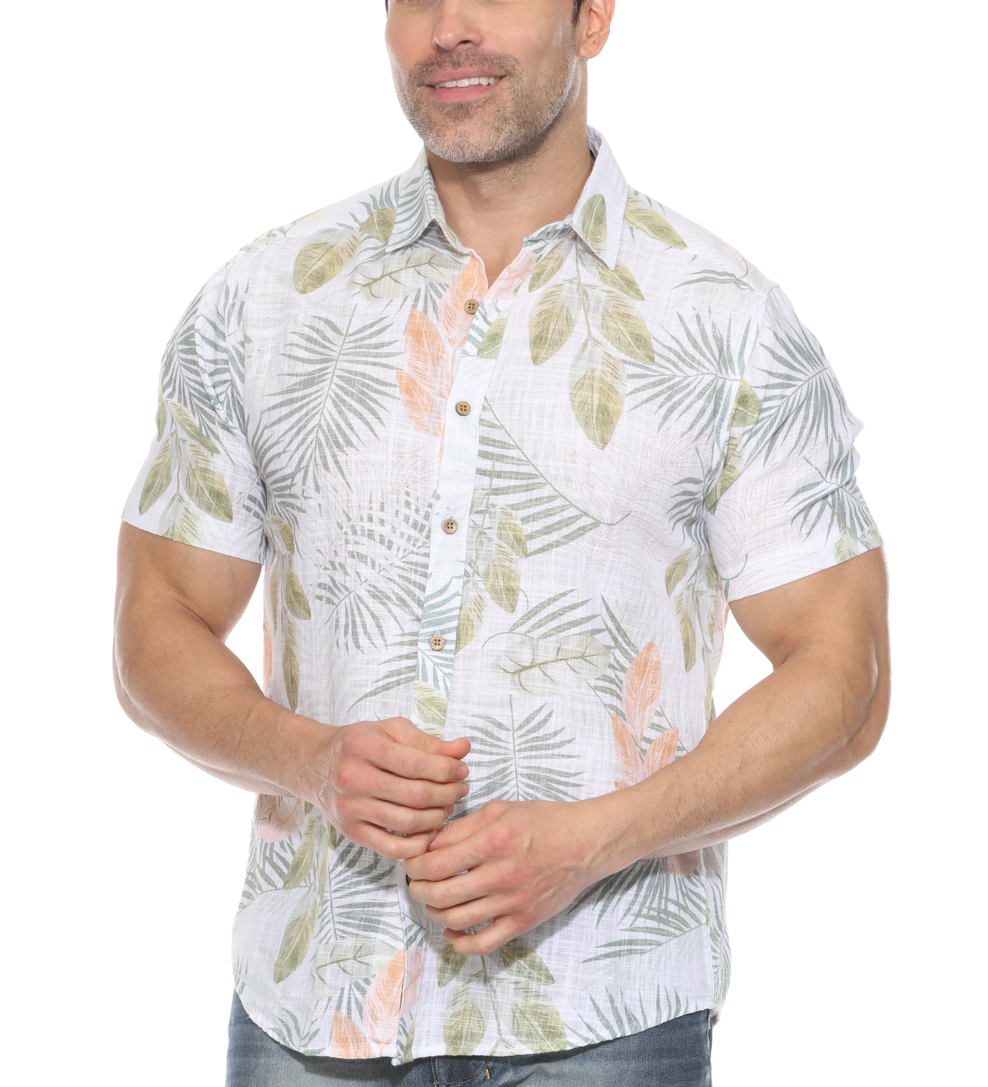 Men's Resort Style Casual Linen Blend Print Shirt