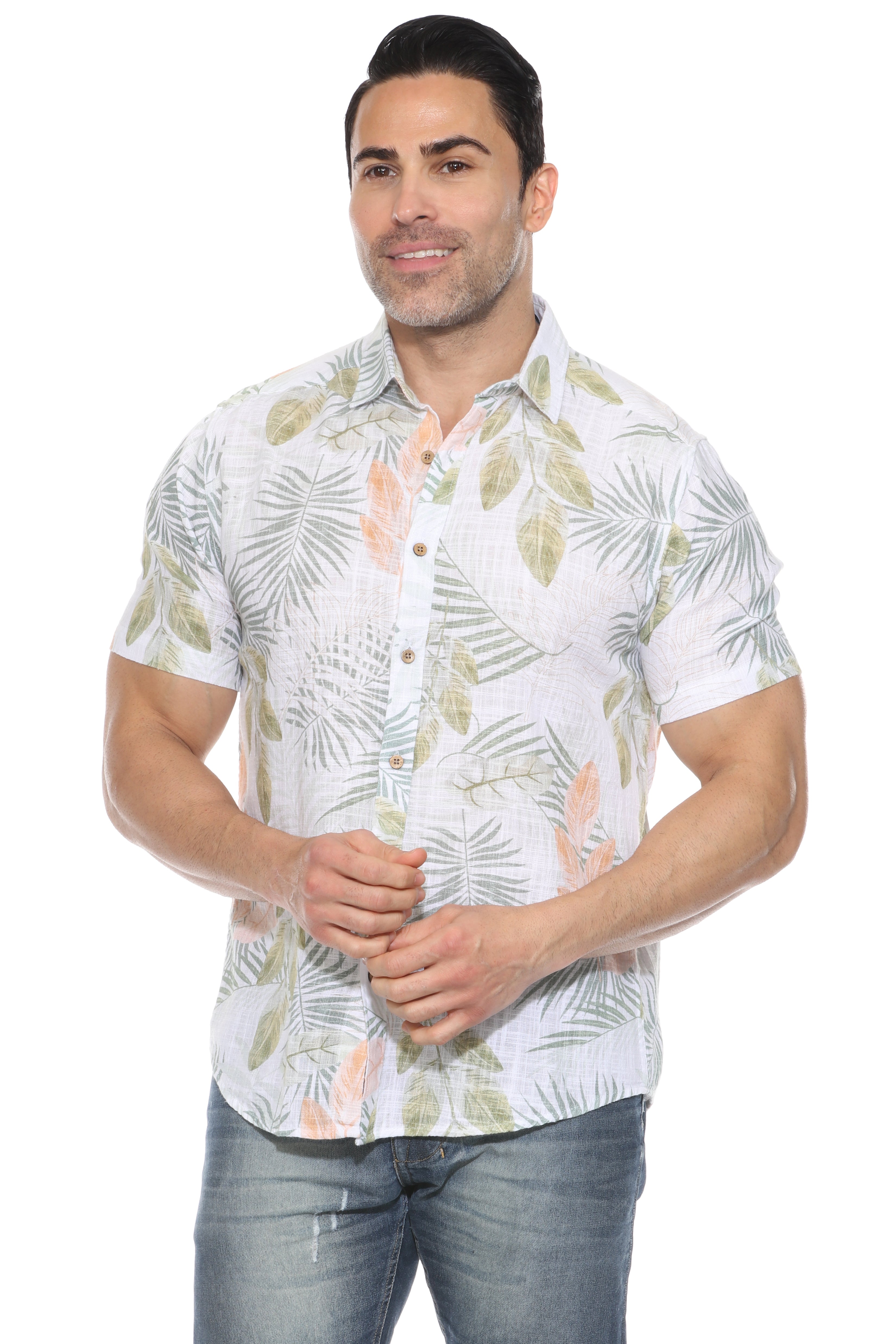 Men's Resort Style Casual Linen Blend Print Shirt