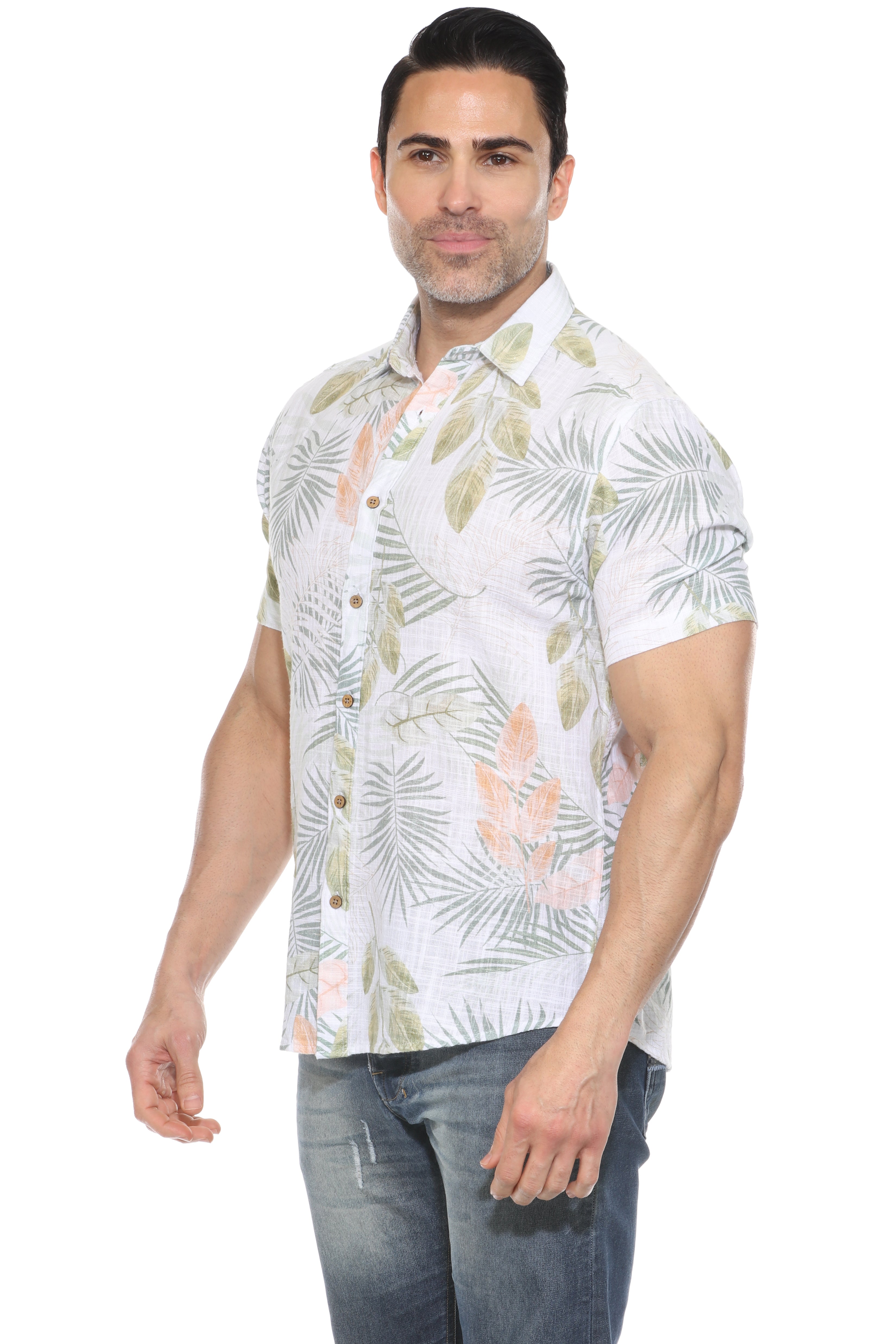 Men's Resort Style Casual Linen Blend Print Shirt