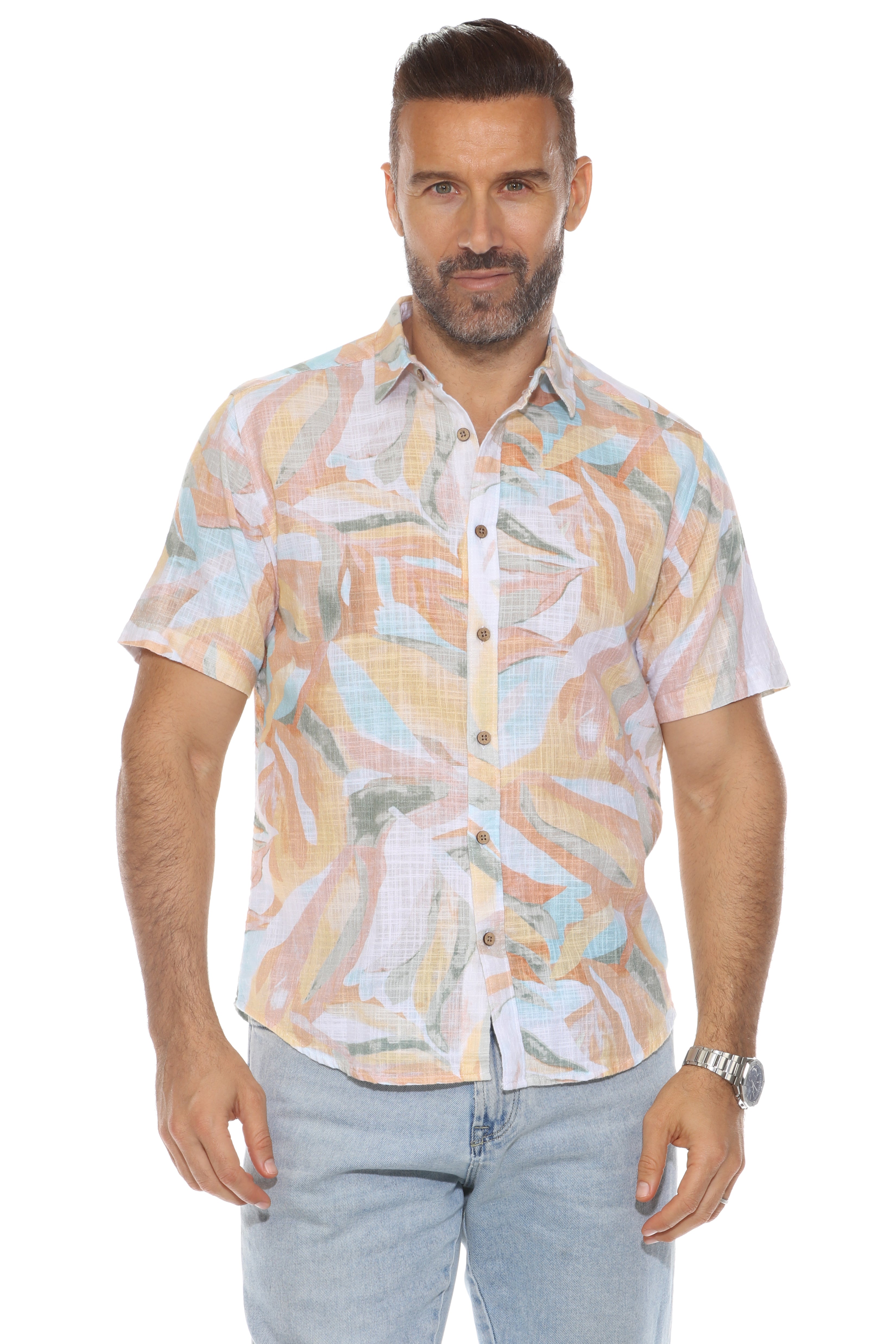 Men's Resort Style Casual Linen Blend Print Shirt