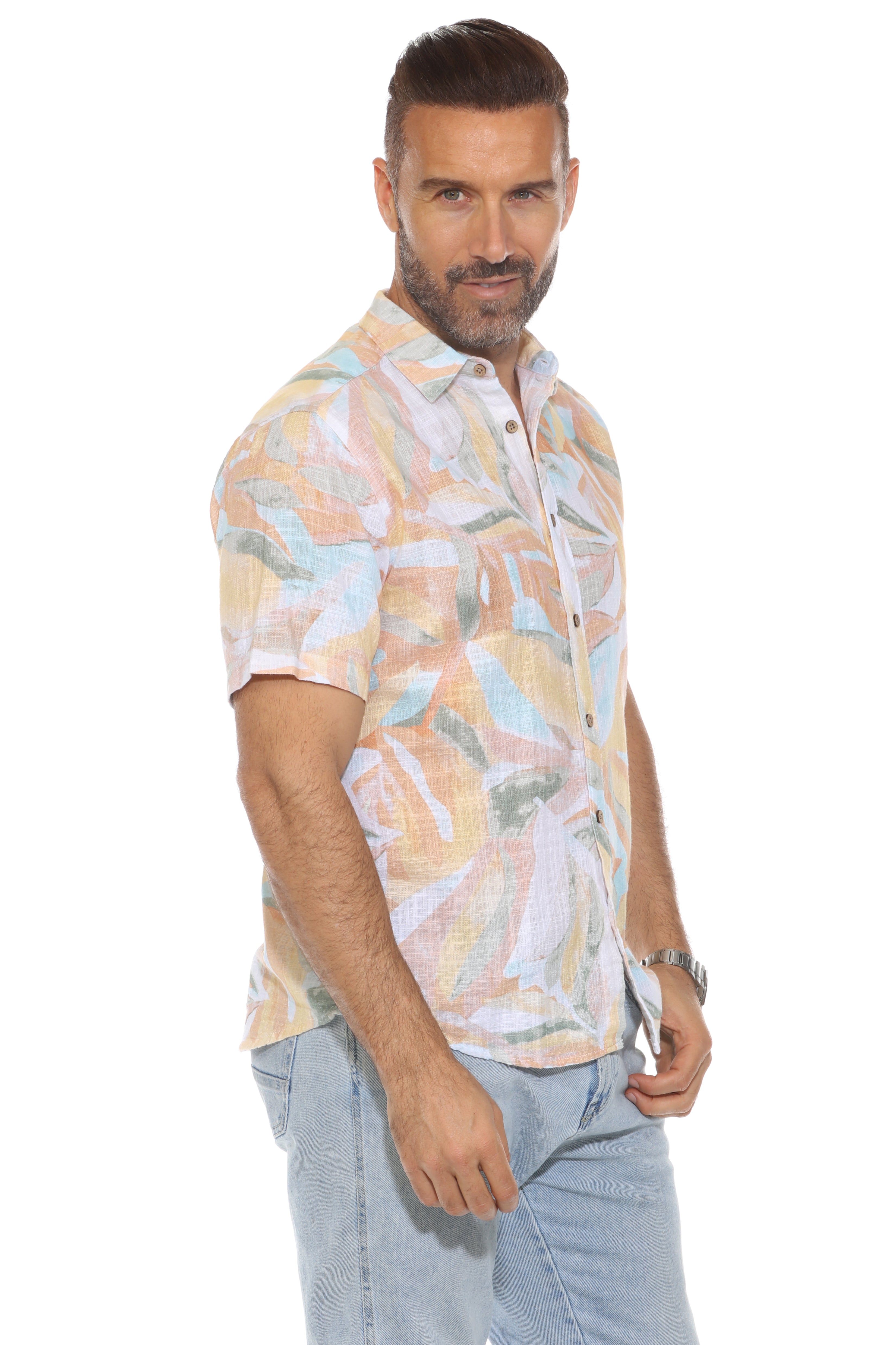 Men's Resort Style Casual Linen Blend Print Shirt