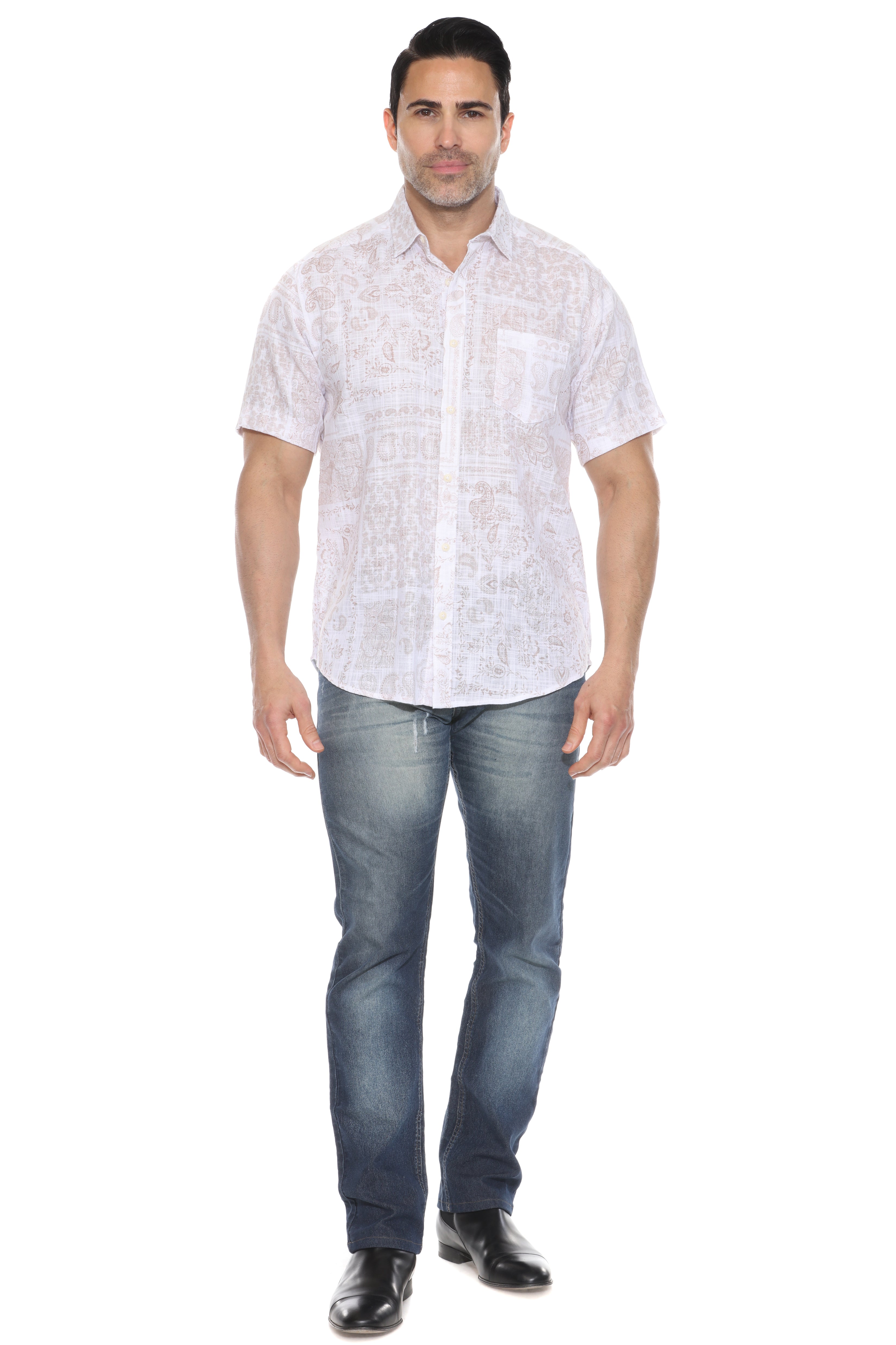 Men's Resort Style Casual Linen Blend Print Shirt