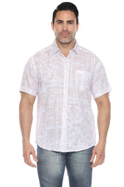 Men's Resort Style Casual Linen Blend Print Shirt