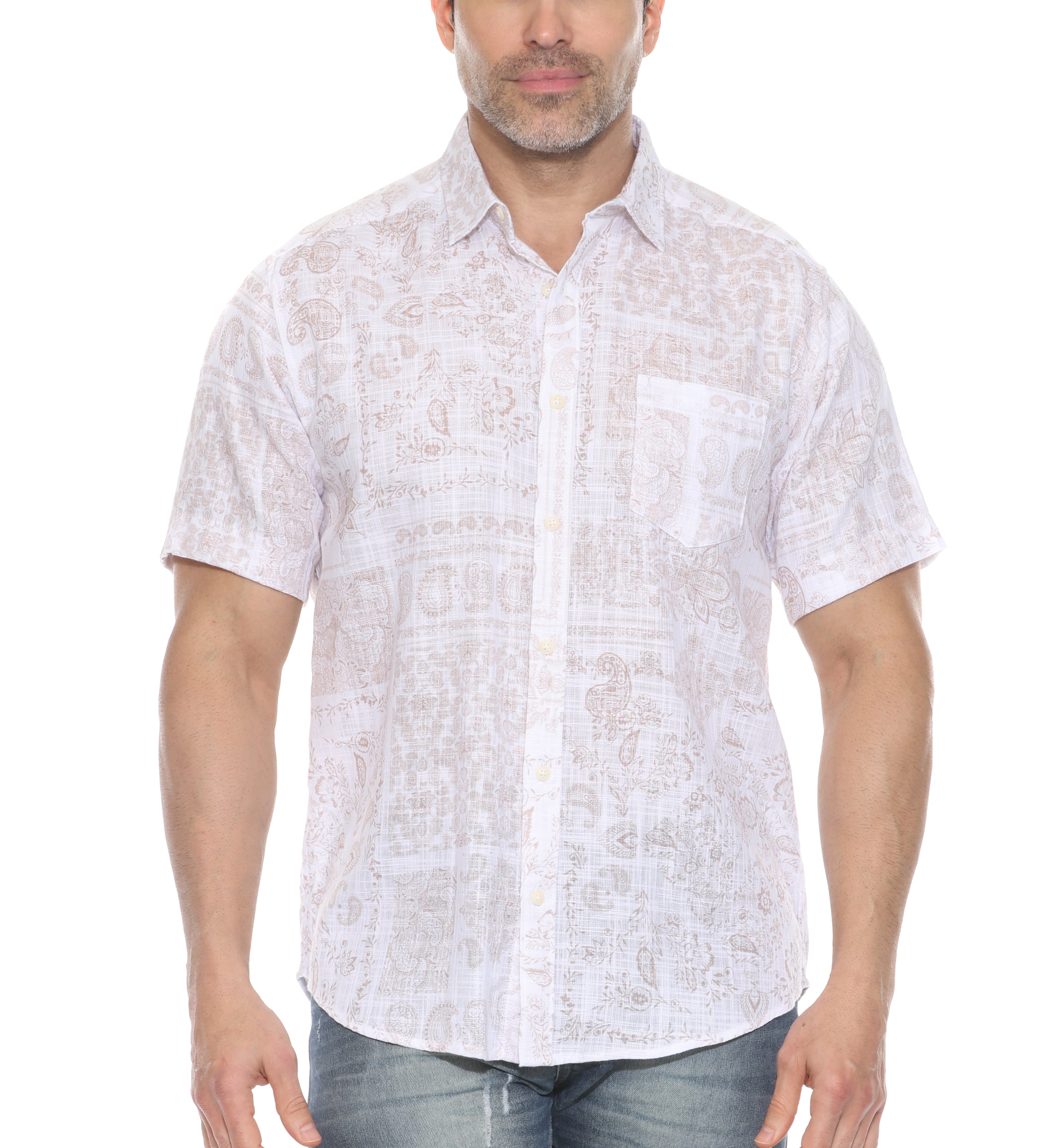 Men's Resort Style Casual Linen Blend Print Shirt