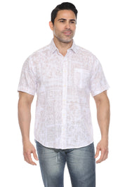 Men's Resort Style Casual Linen Blend Print Shirt