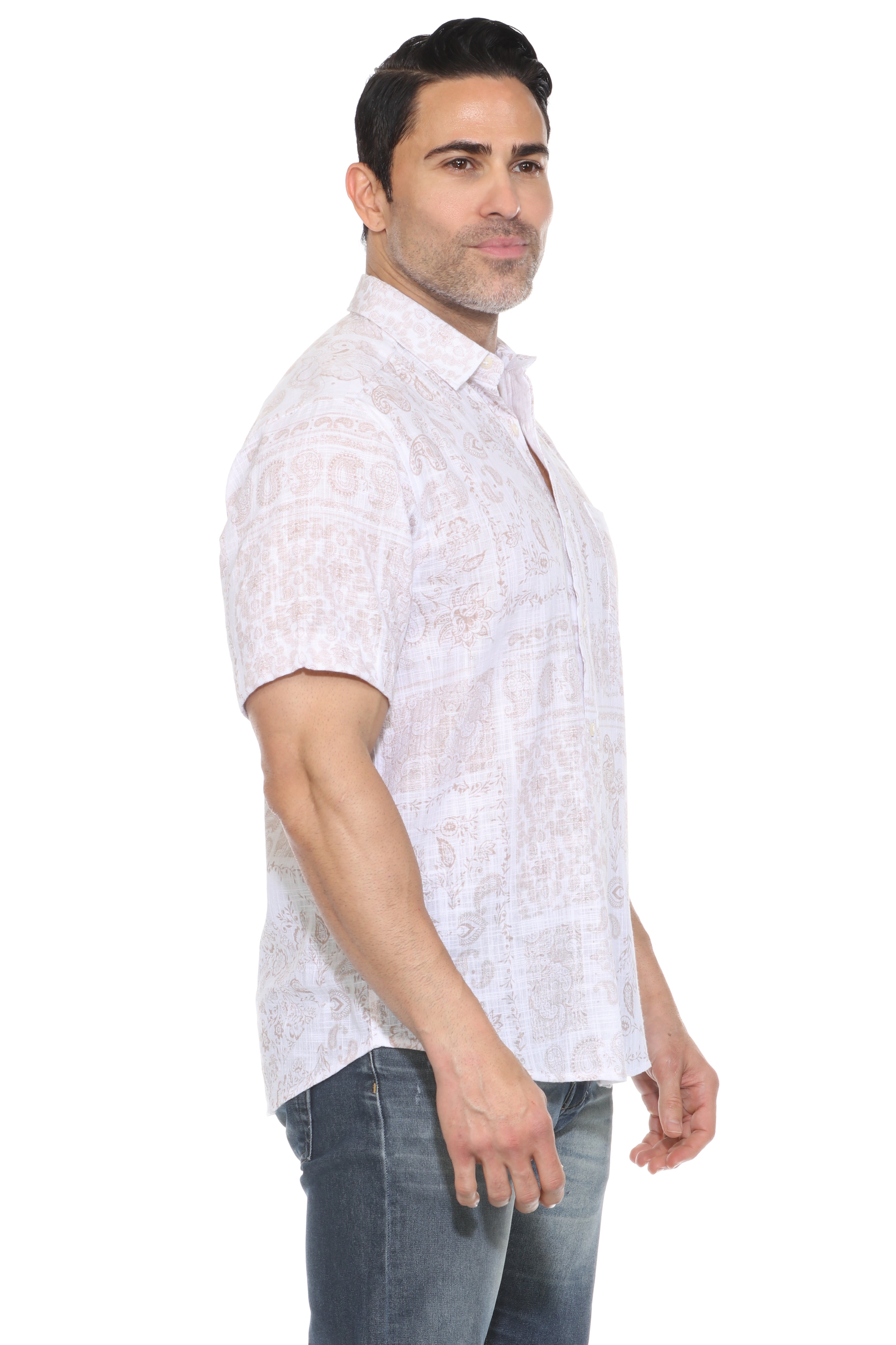 Men's Resort Style Casual Linen Blend Print Shirt