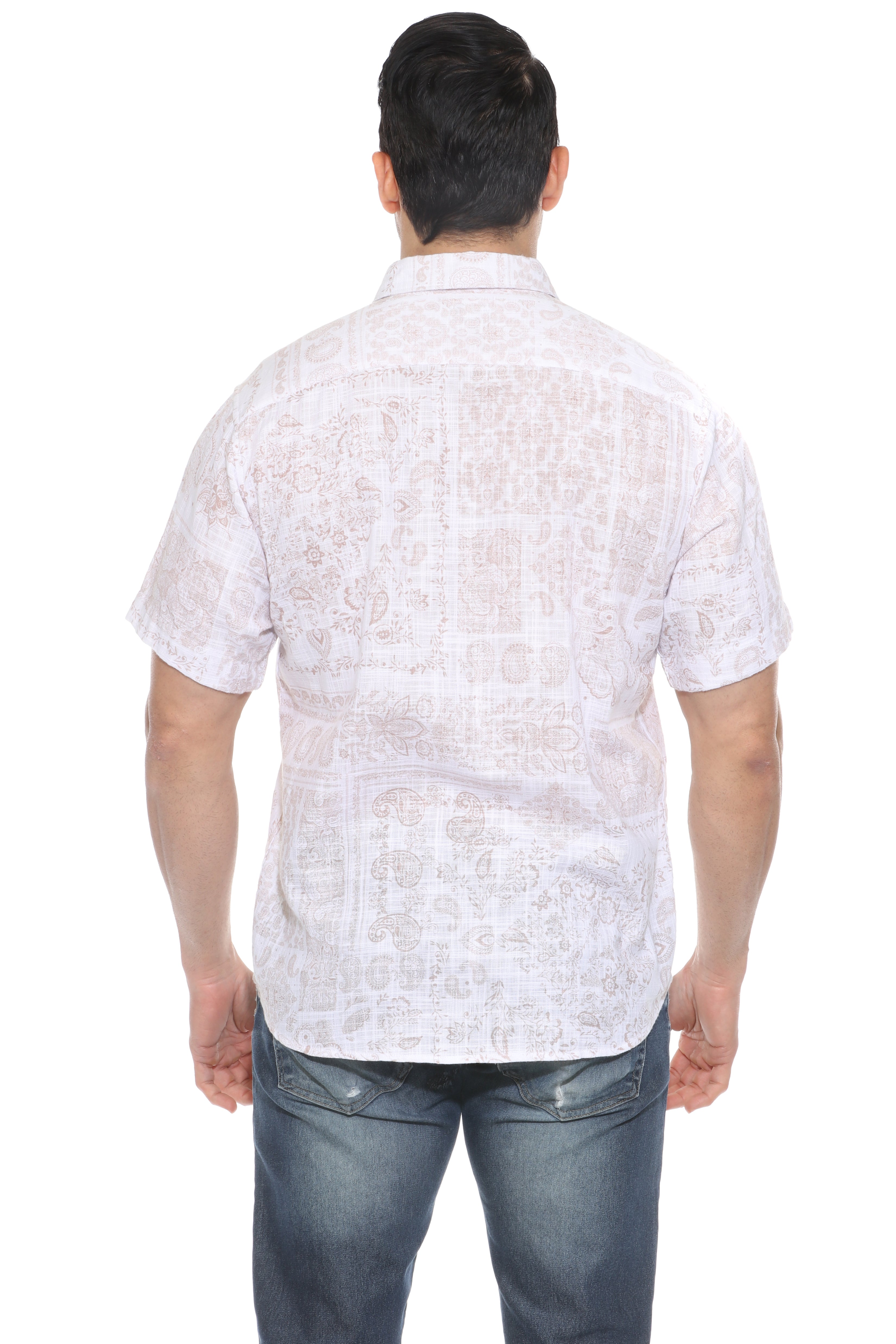 Men's Resort Style Casual Linen Blend Print Shirt