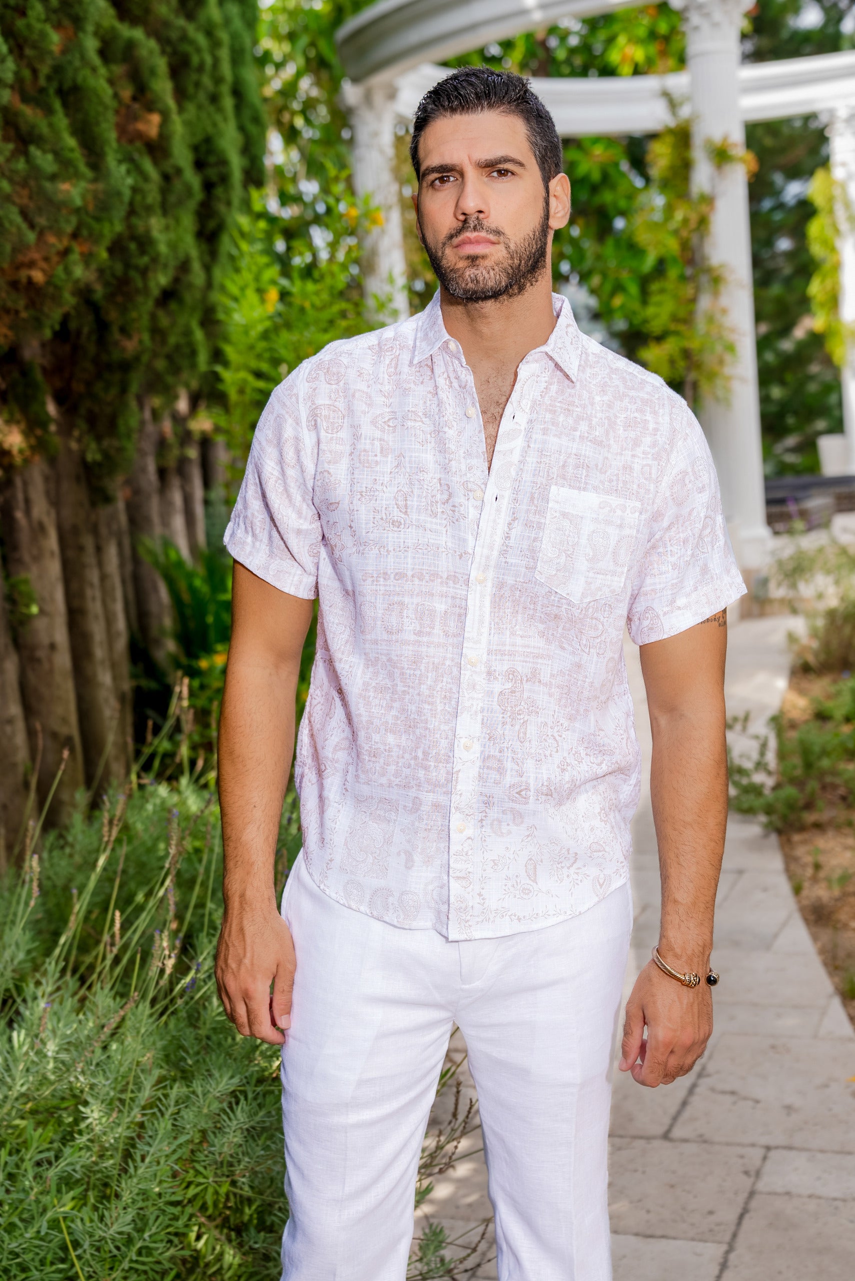 Men's Resort Style Casual Linen Blend Print Shirt