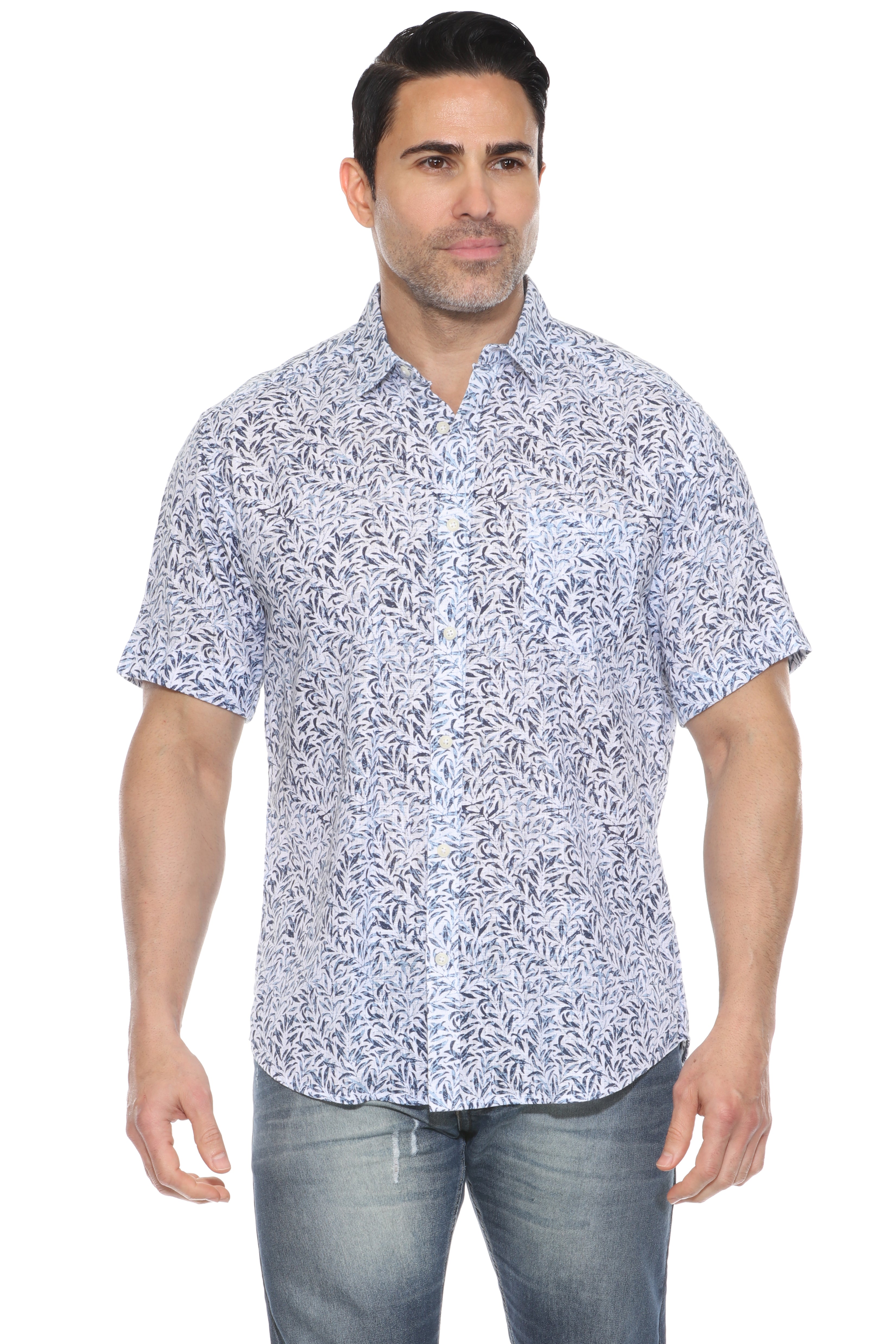 Men's Resort Style Casual Linen Blend Print Shirt