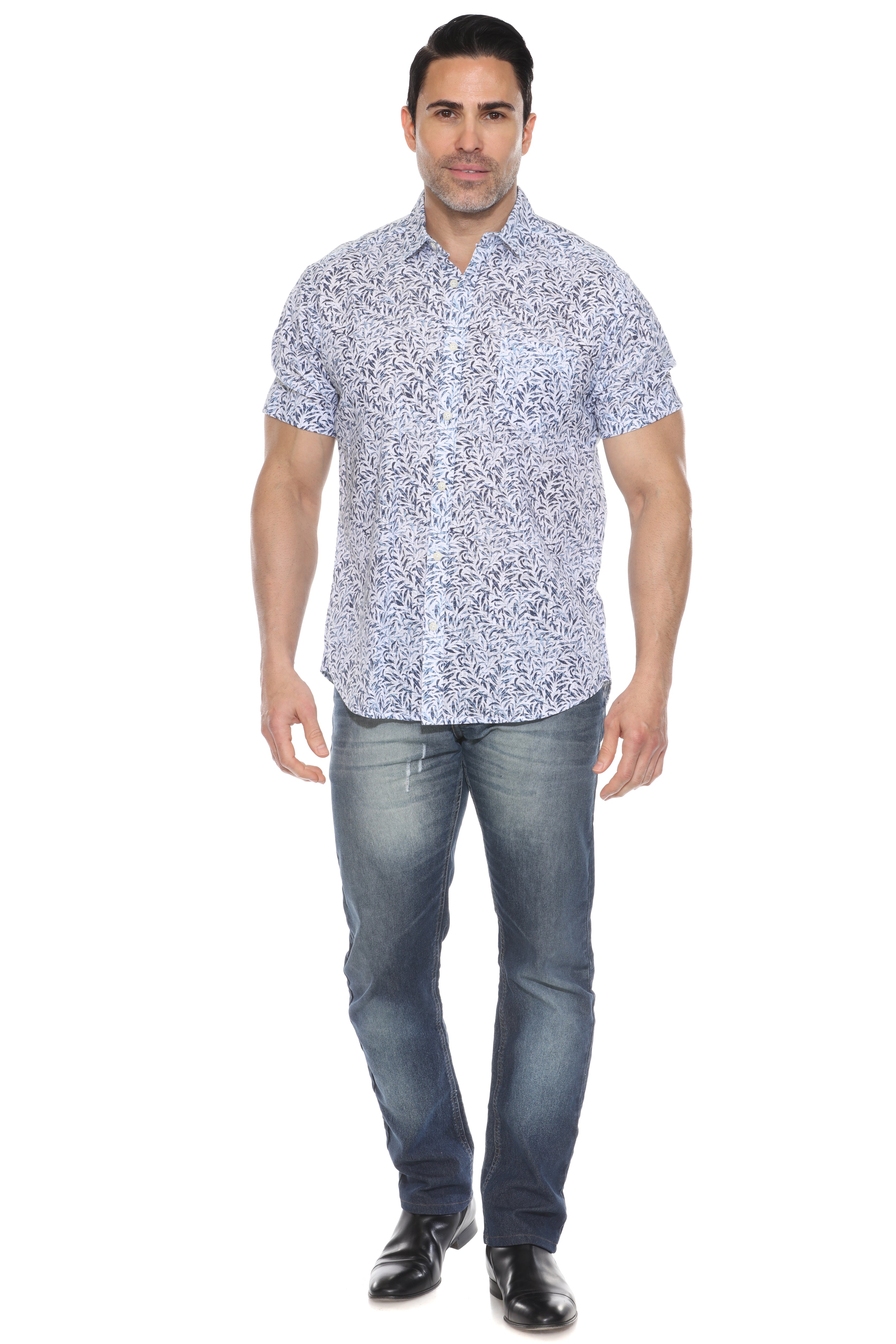 Men's Resort Style Casual Linen Blend Print Shirt