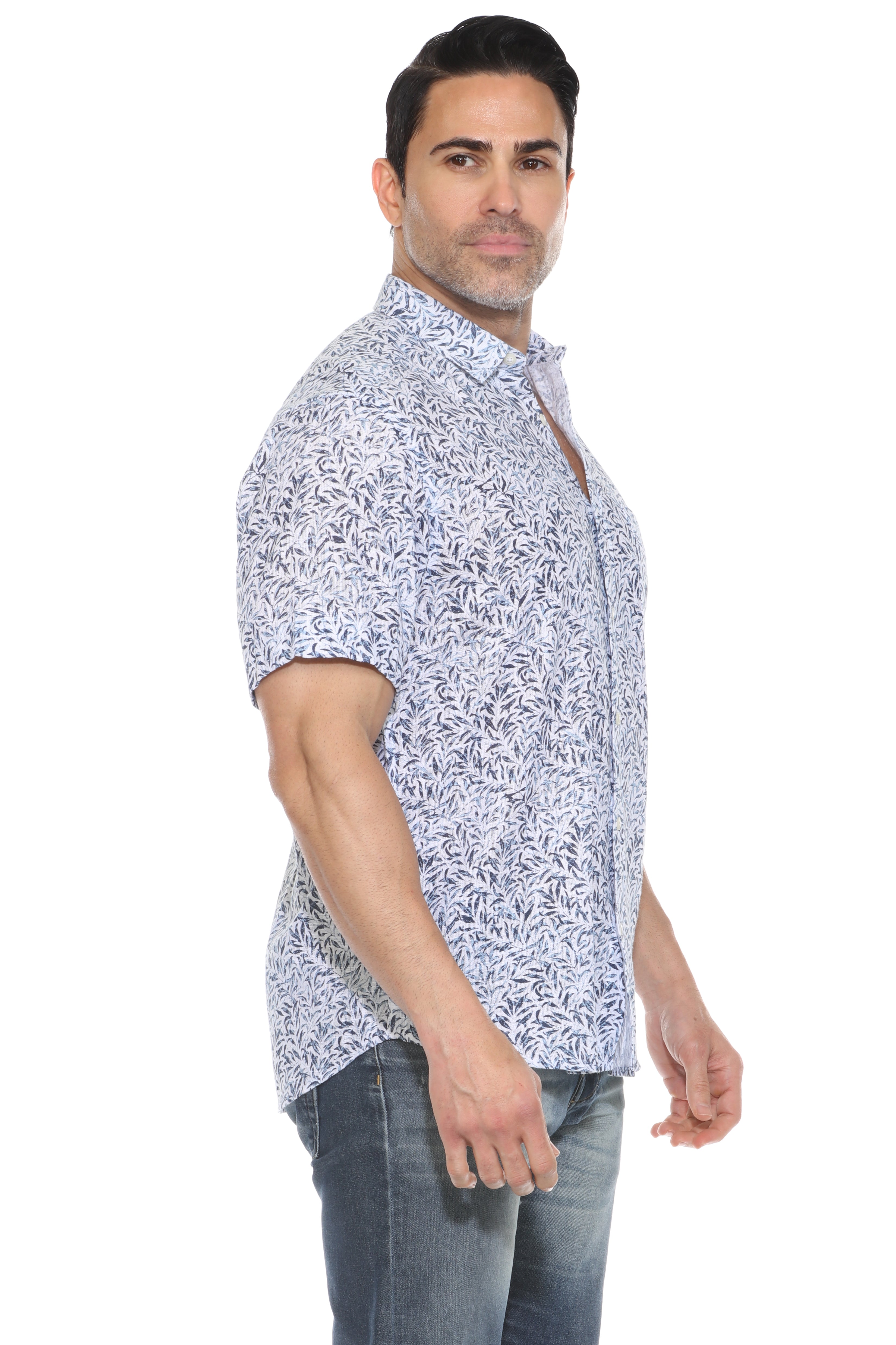 Men's Resort Style Casual Linen Blend Print Shirt