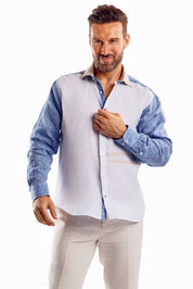 Casual Multi Color Block Design 100% Linen Shirt Long Sleeve