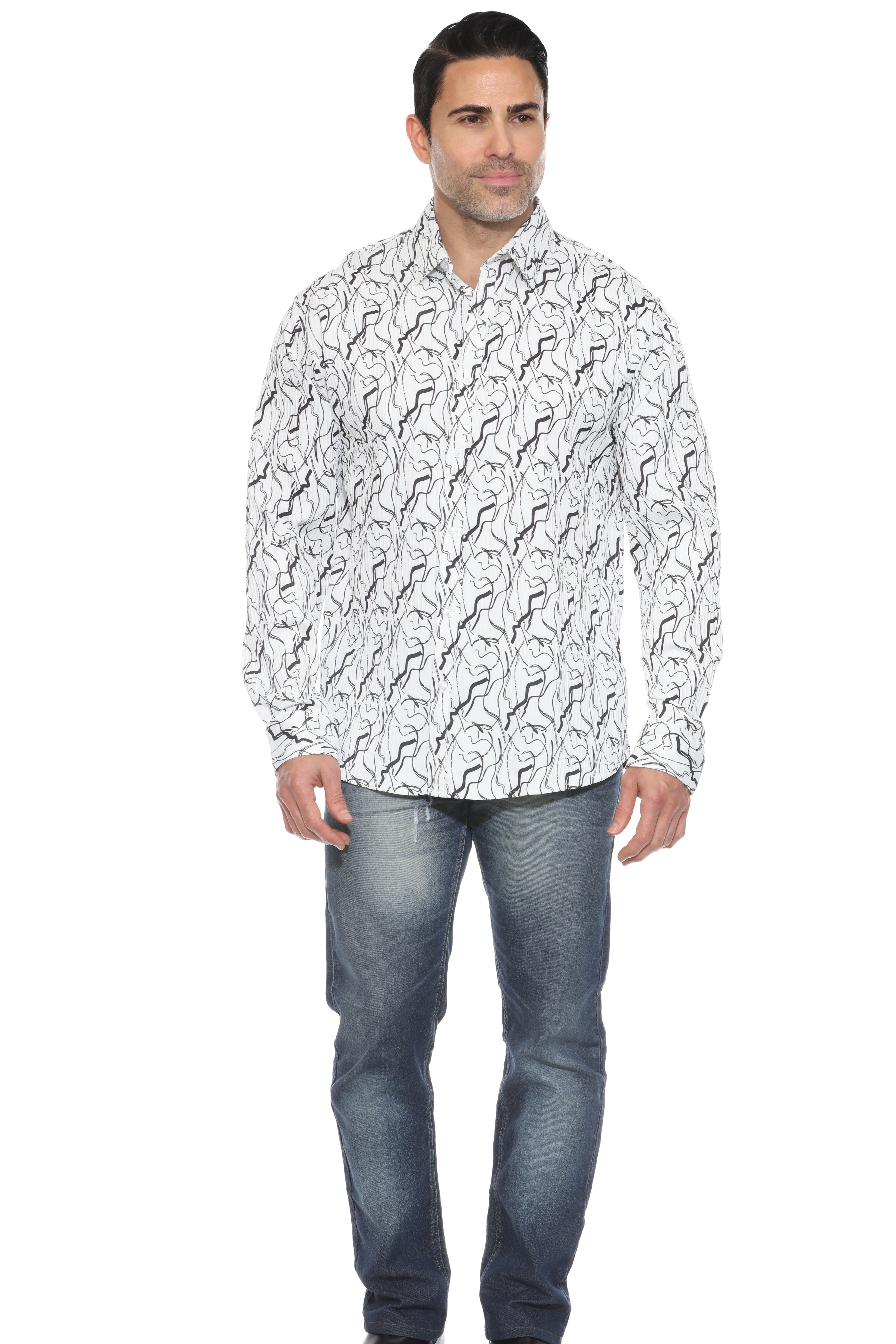 Textured Modern Print Long Sleeve Shirt