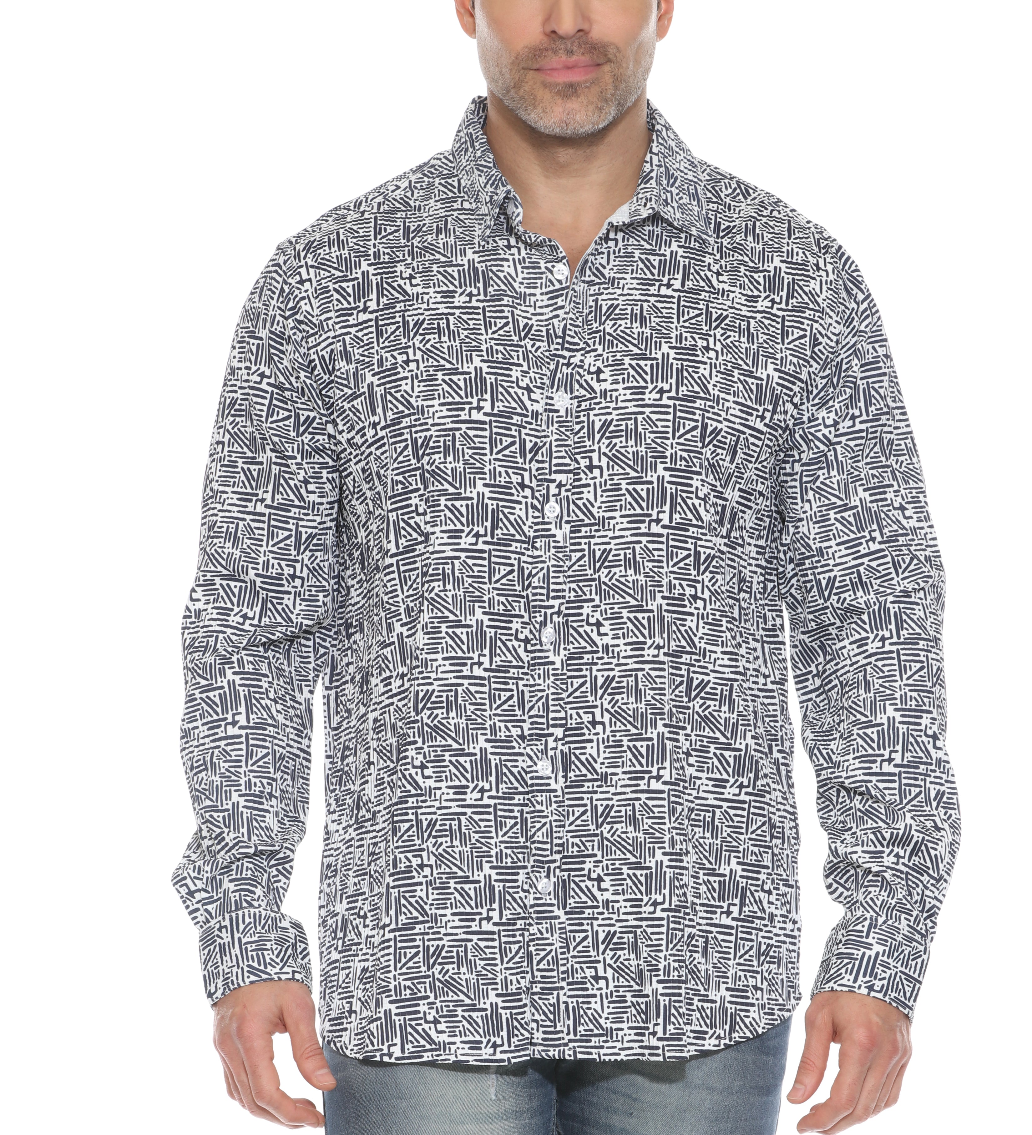 Textured Modern Print Long Sleeve Shirt