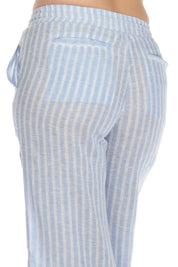 Women's Casual Beach Resort Wear Capri Pants Pinstripe Print with Drawstring Waist Linen Blend