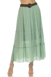 Women's Casual Resort Wear Boho Maxi Skirt with Belt