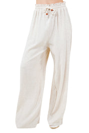 Women's Casual Beach Resort Wear Palazzo Pants Linen Blend with Drawstring Waist