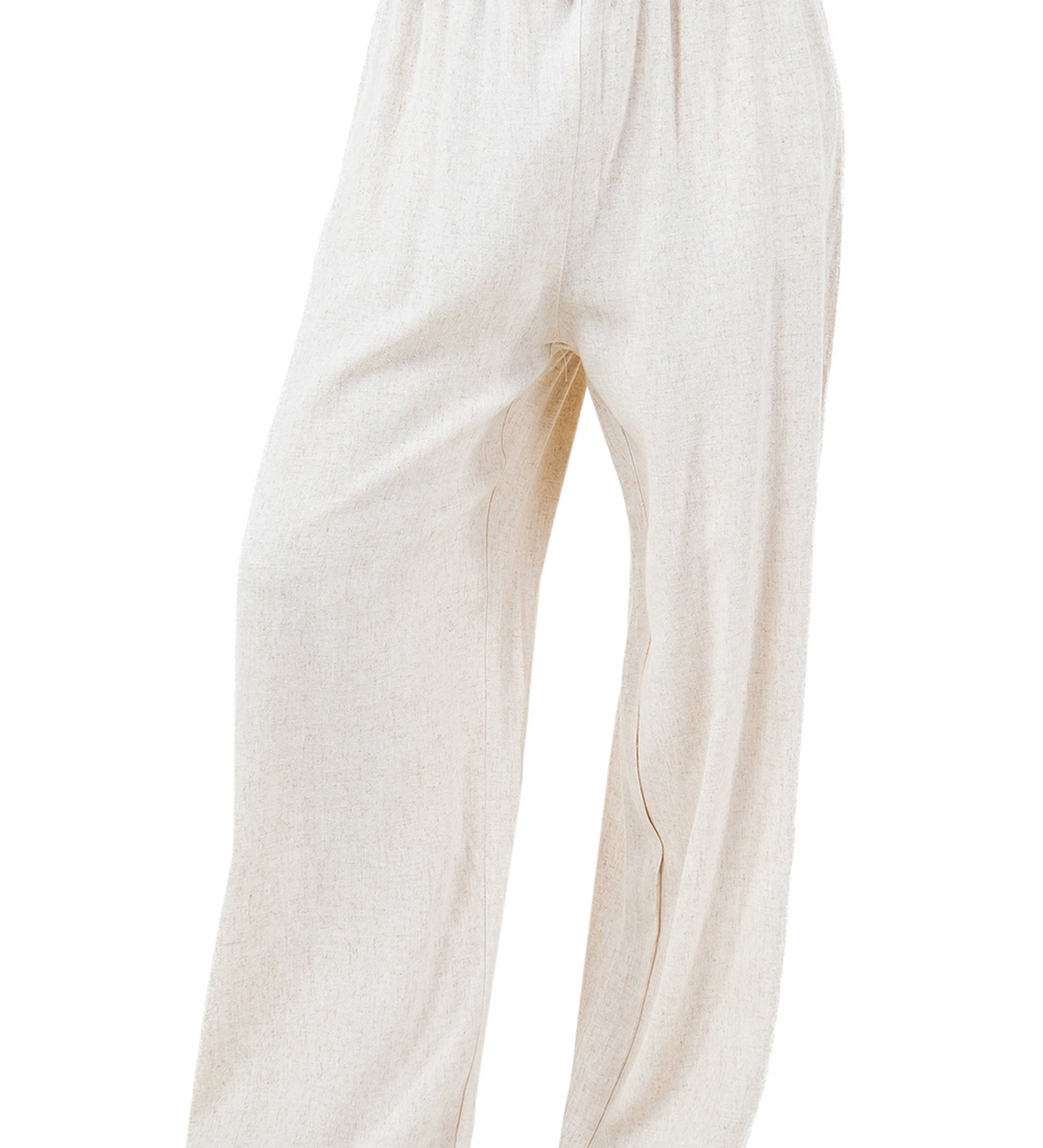 Women's Casual Beach Resort Wear Palazzo Pants Linen Blend with Drawstring Waist