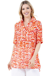 Women's Casual Resort Wear Festive Floral Print Button Down Tunic