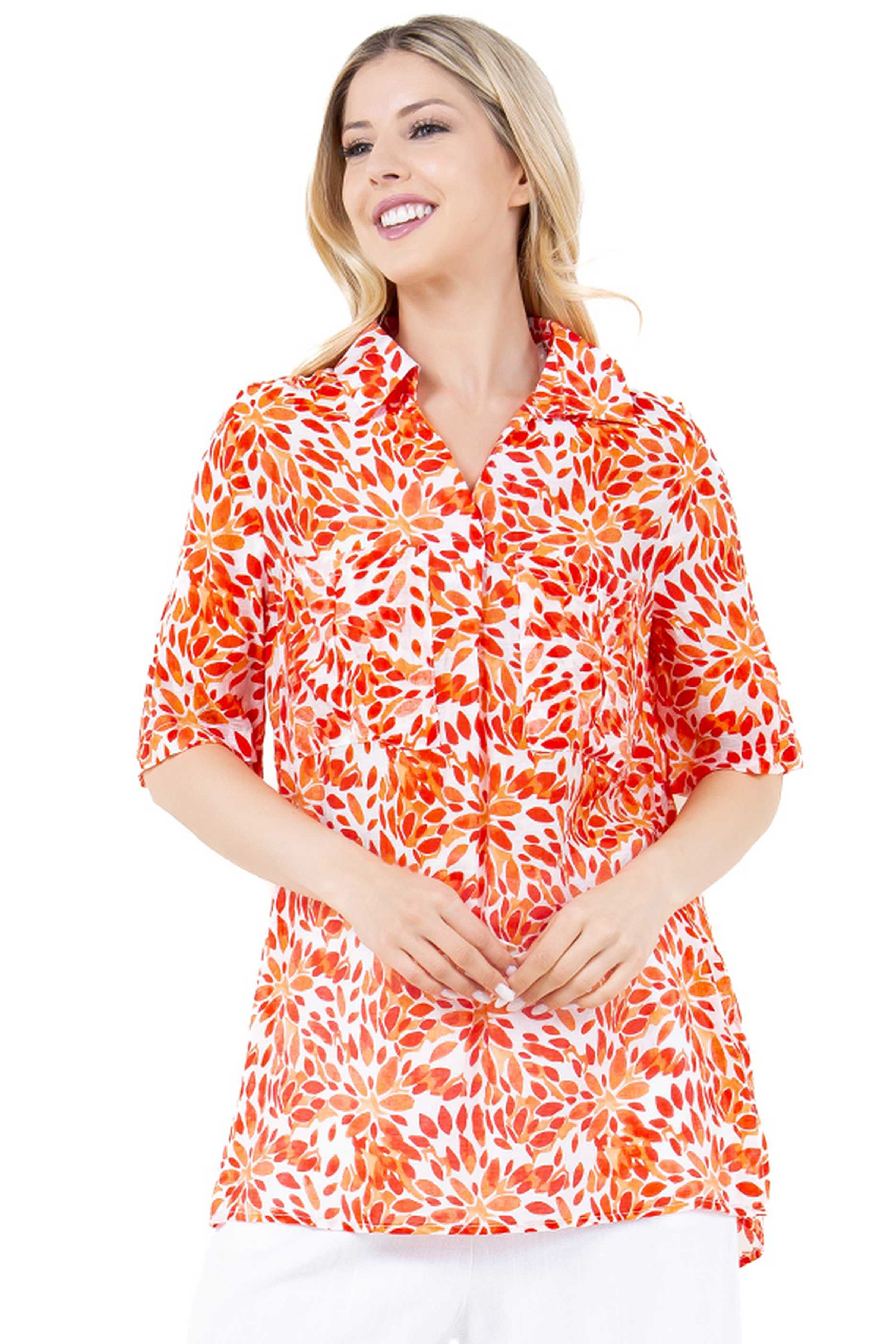 Women's Casual Resort Wear Festive Floral Print Button Down Tunic