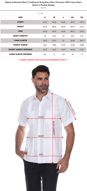 Mojito Collection Men's Traditional Guayabera Shirt Premium 100% Linen Short Sleeve  4 Pocket  Design