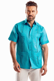 Mojito Collection Men's Traditional Guayabera Shirt Premium 100% Linen Short Sleeve  4 Pocket  Design