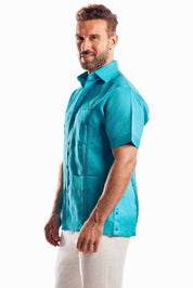 Mojito Collection Men's Traditional Guayabera Shirt Premium 100% Linen Short Sleeve  4 Pocket  Design