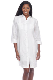 Mojito Women's Guayabera Dress Classic Style Linen Blend 3/4 Sleeve and Button Down