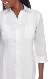 Mojito Women's Guayabera Dress Classic Style Linen Blend 3/4 Sleeve and Button Down