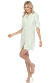 Women's Guayabera Dress Classic Linen Blend Short Sleeve Button Down