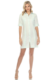 Women's Guayabera Dress Classic Linen Blend Short Sleeve Button Down