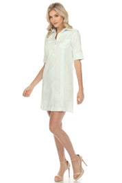 Women's Guayabera Dress Classic Linen Blend Short Sleeve Button Down