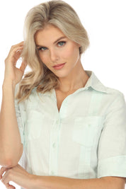 Women's Guayabera Dress Classic Linen Blend Short Sleeve Button Down