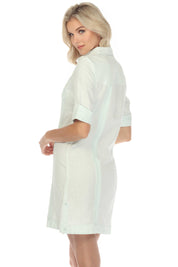 Women's Guayabera Dress Classic Linen Blend Short Sleeve Button Down