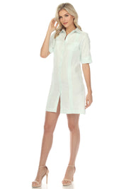 Women's Guayabera Dress Classic Linen Blend Short Sleeve Button Down