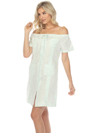 Women's Guayabera Dress Sexy Off Shoulder Linen Blend Button Down