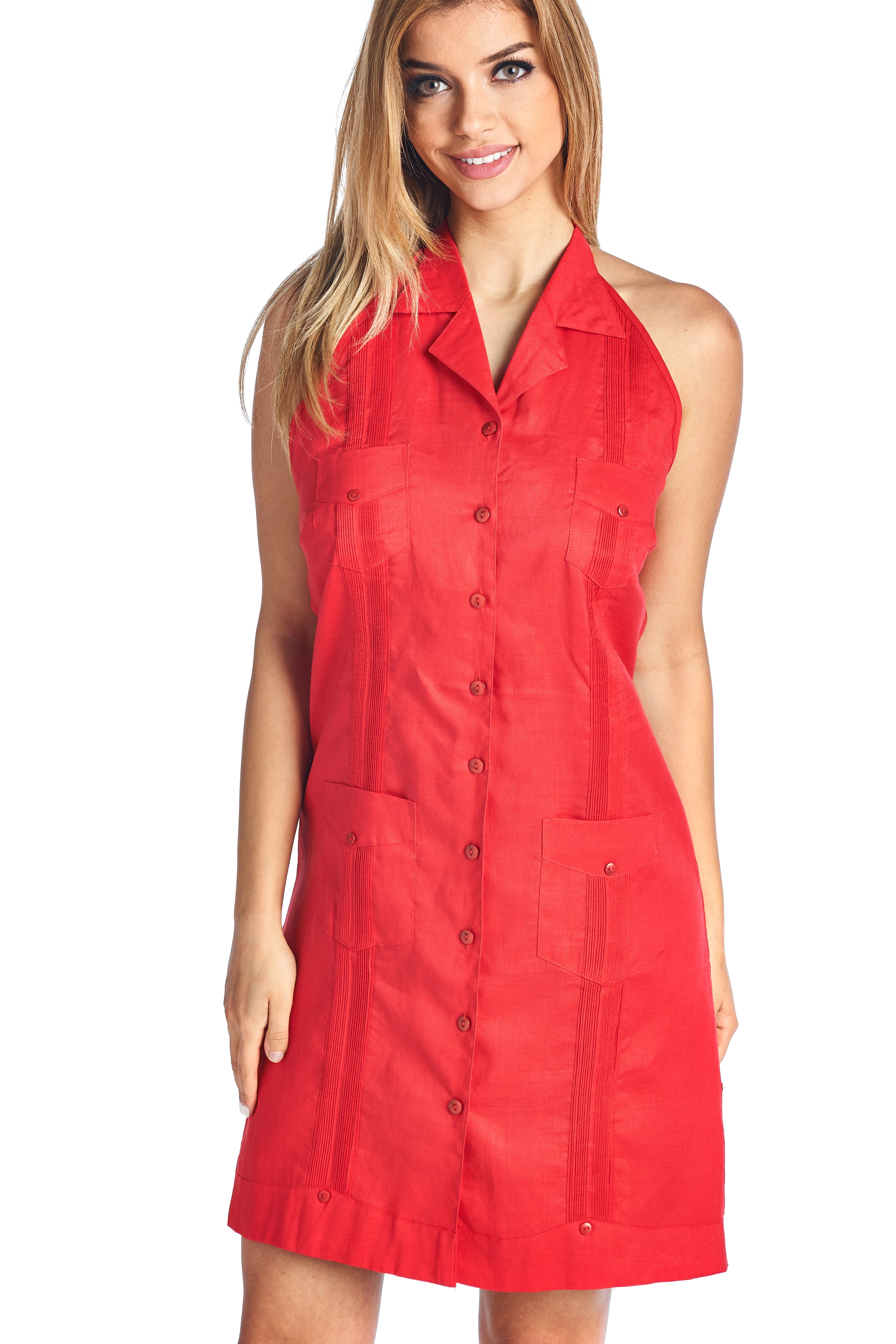 Women's Guayabera Halter Dress Classic Linen Blend Button Down – Mojito  Collection