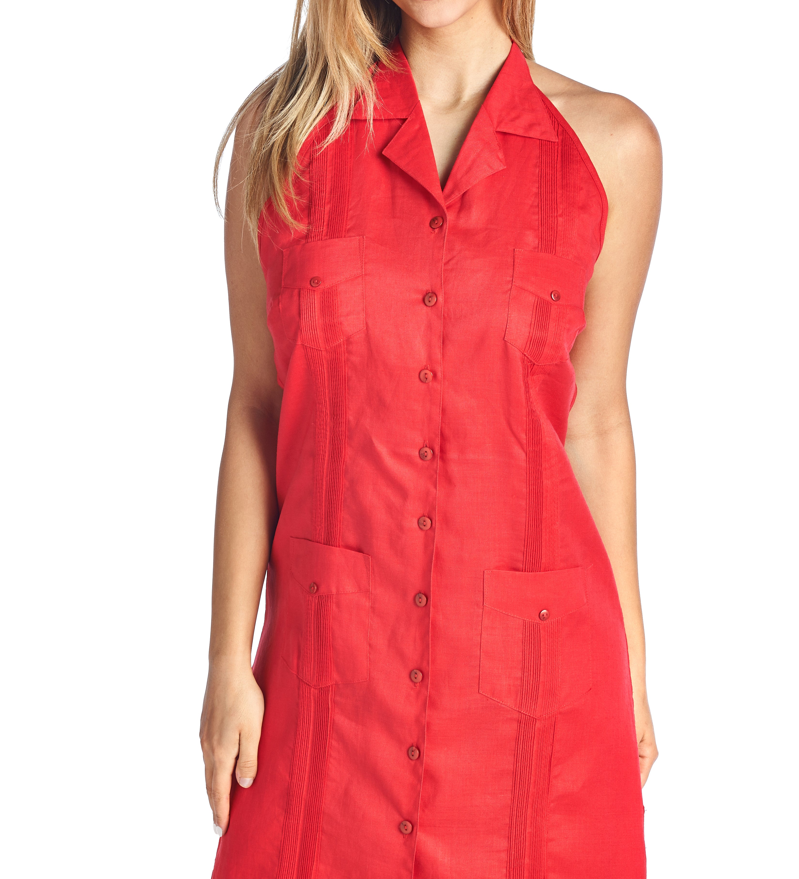 Women's Guayabera Halter Dress Classic Linen Blend Button Down