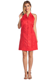 Women's Guayabera Halter Dress Classic Linen Blend Button Down