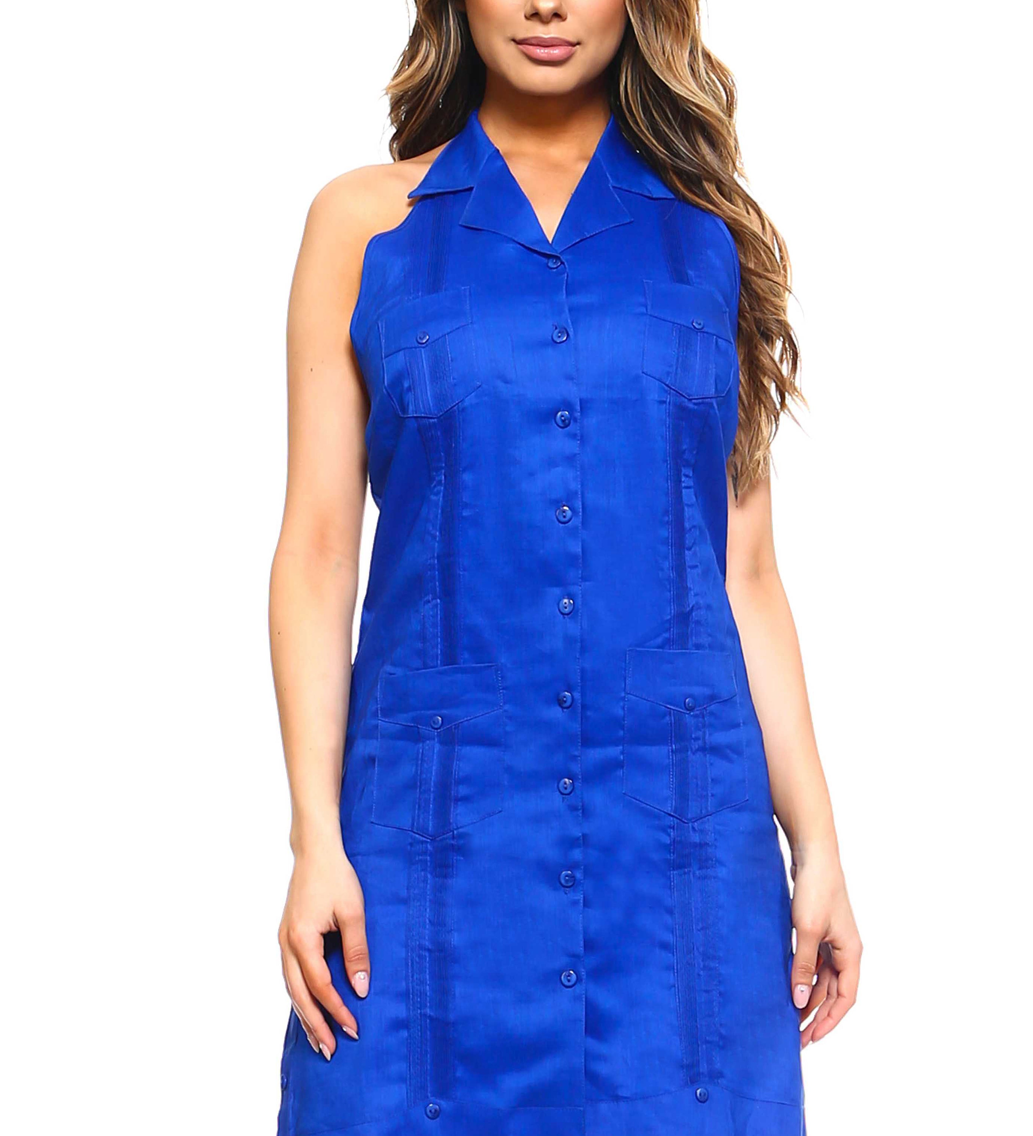 Women's Guayabera Halter Dress Classic Linen Blend Button Down