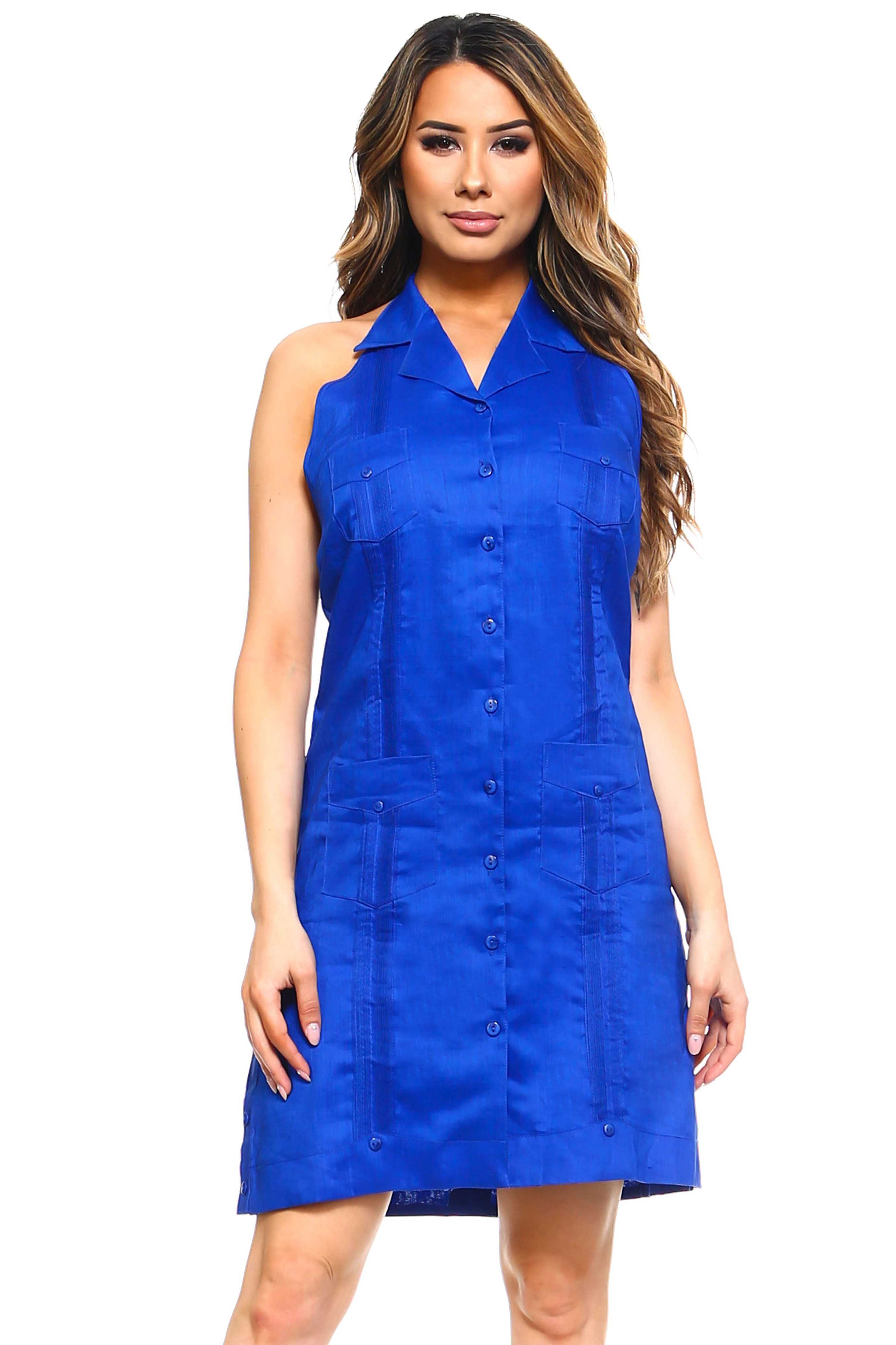 Women's Guayabera Halter Dress Classic Linen Blend Button Down