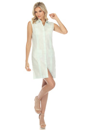 Women's Guayabera Dress Classic Linen Blend Sleeveless Button Down