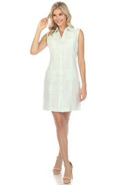 Women's Guayabera Dress Classic Linen Blend Sleeveless Button Down