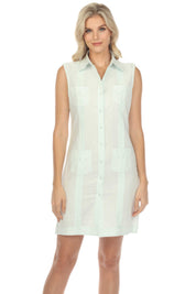 Women's Guayabera Dress Classic Linen Blend Sleeveless Button Down