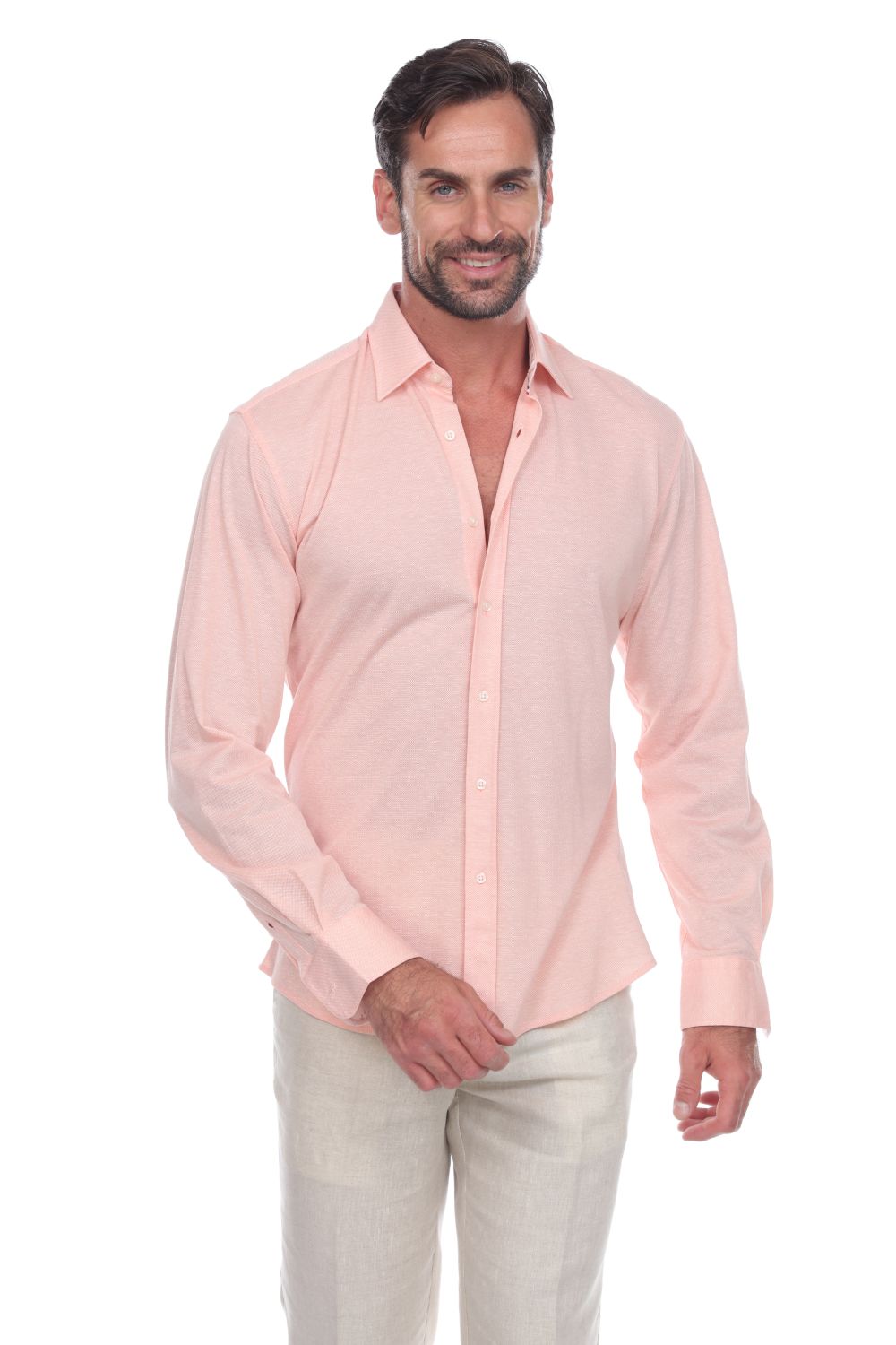 Pink Linen-Blend Long Sleeved Shirt