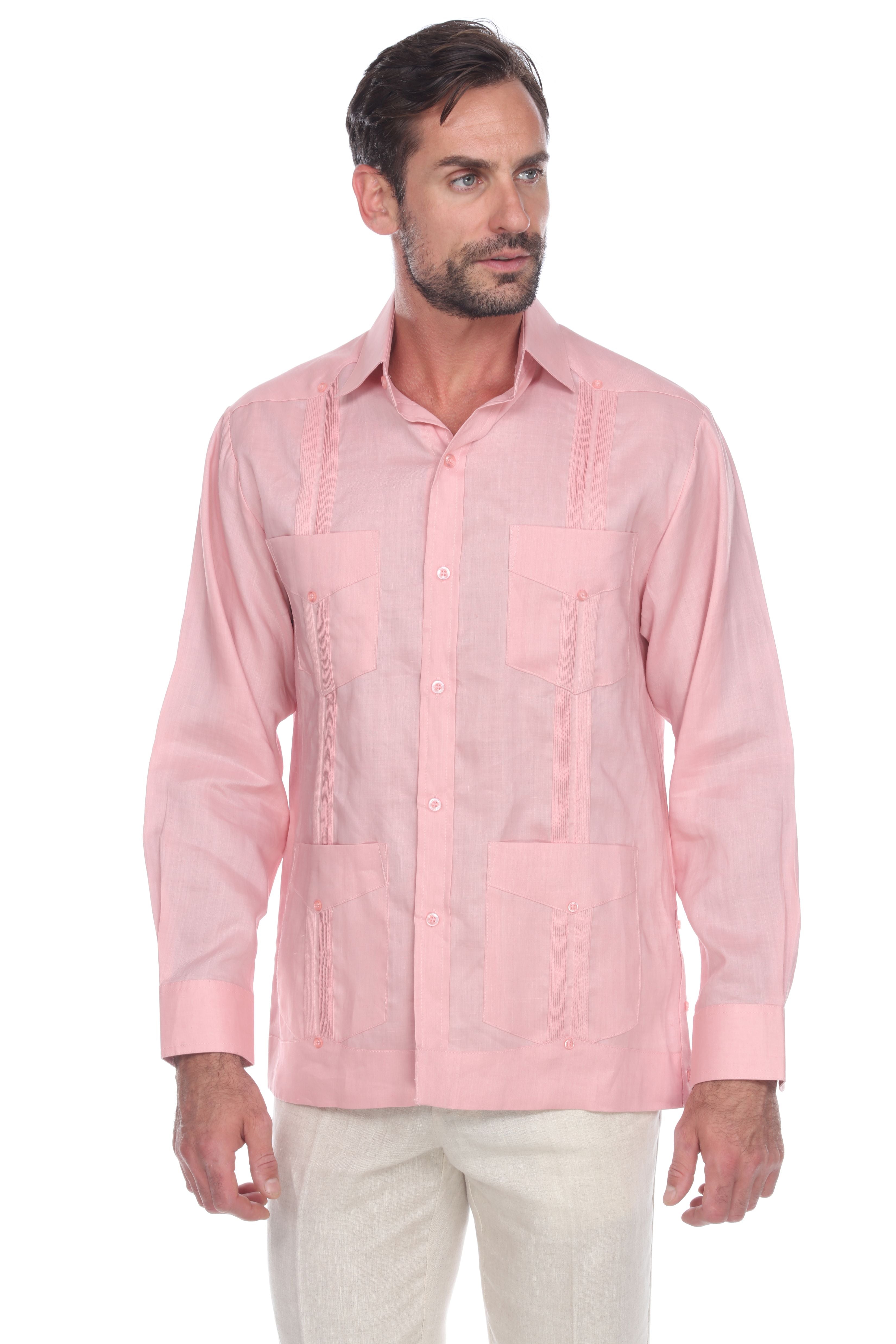 Mens Della Ciana newest long sleeve linen shirt, pink, size 17.5/44